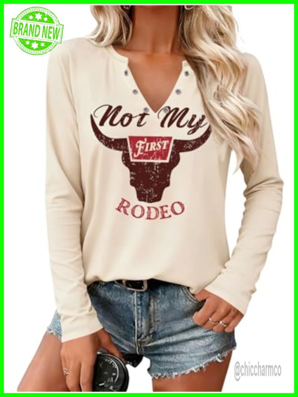 Womens Long Sleeve Country Music T-Shirt Notched Neck Concert Tee